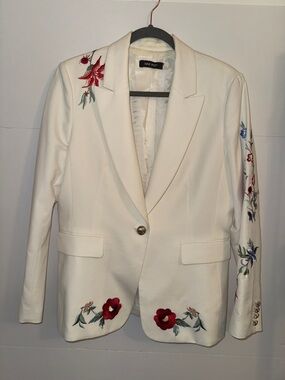 Nine West White Blazer with Colorful Floral Embroidery size 10